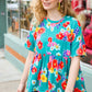 Take Me Away Teal Floral Drop Shoulder Babydoll Top