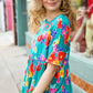 Take Me Away Teal Floral Drop Shoulder Babydoll Top