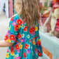 Take Me Away Teal Floral Drop Shoulder Babydoll Top