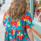Take Me Away Teal Floral Drop Shoulder Babydoll Top