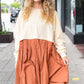 Bedazzled Cream & Rust Pleated Skirt French Terry Cotton Dress
