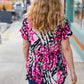 Take Me Away Pink Animal Print Babydoll V Neck Top