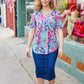 Sunny Days Light Teal Floral Criss Cross V Neck Babydoll Top