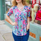 Sunny Days Light Teal Floral Criss Cross V Neck Babydoll Top