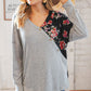 Grey & Black Floral Surplice Button Knit Top