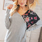 Grey & Black Floral Surplice Button Knit Top