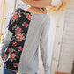 Grey & Black Floral Surplice Button Knit Top