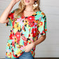 Multicolor Tropical Floral V Neck Drop Shoulder Top