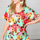 Multicolor Tropical Floral V Neck Drop Shoulder Top