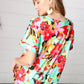 Multicolor Tropical Floral V Neck Drop Shoulder Top