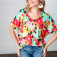 Multicolor Tropical Floral V Neck Drop Shoulder Top