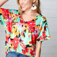 Multicolor Tropical Floral V Neck Drop Shoulder Top
