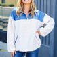 Good Vibes Denim & Ivory Patchwork Sherpa Half Zip Pullover