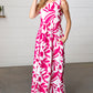 Magenta & White Floral Fit and Flare Sleeveless Maxi Dress