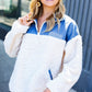 Good Vibes Denim & Ivory Patchwork Sherpa Half Zip Pullover