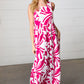 Magenta & White Floral Fit and Flare Sleeveless Maxi Dress