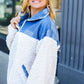 Good Vibes Denim & Ivory Patchwork Sherpa Half Zip Pullover