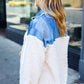Good Vibes Denim & Ivory Patchwork Sherpa Half Zip Pullover