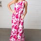 Magenta & White Floral Fit and Flare Sleeveless Maxi Dress