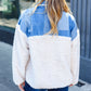 Good Vibes Denim & Ivory Patchwork Sherpa Half Zip Pullover