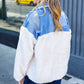 Good Vibes Denim & Ivory Patchwork Sherpa Half Zip Pullover