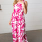 Magenta & White Floral Fit and Flare Sleeveless Maxi Dress