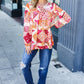 Rust & Magenta Patchwork Print Front Tie Boho Top