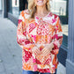 Rust & Magenta Patchwork Print Front Tie Boho Top