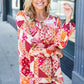 Rust & Magenta Patchwork Print Front Tie Boho Top