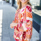 Rust & Magenta Patchwork Print Front Tie Boho Top