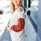 Oatmeal Textured Sweater Knit Cold Shoulder Top