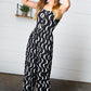 Black Abstract Wave Button Jumpsuit