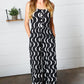 Black Abstract Wave Button Jumpsuit