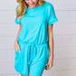 Ice Blue Brushed Knit Elastic Waist Pocketed Romper
