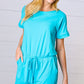 Ice Blue Brushed Knit Elastic Waist Pocketed Romper