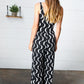 Black Abstract Wave Button Jumpsuit