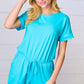 Ice Blue Brushed Knit Elastic Waist Pocketed Romper