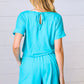 Ice Blue Brushed Knit Elastic Waist Pocketed Romper