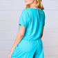 Ice Blue Brushed Knit Elastic Waist Pocketed Romper