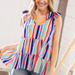 Multicolor Vertical Stripe Tie Bow Woven Top