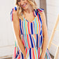 Multicolor Vertical Stripe Tie Bow Woven Top
