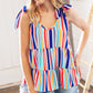 Multicolor Vertical Stripe Tie Bow Woven Top