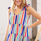 Multicolor Vertical Stripe Tie Bow Woven Top