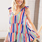 Multicolor Vertical Stripe Tie Bow Woven Top