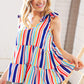 Multicolor Vertical Stripe Tie Bow Woven Top