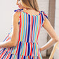 Multicolor Vertical Stripe Tie Bow Woven Top