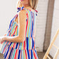 Multicolor Vertical Stripe Tie Bow Woven Top