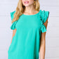 Kelly Green Double Ruffle Sleeve Crinkle Top