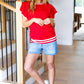 Feeling Festive Red & White Ruffle Sleeve Sweater Knit Top