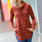 Rust Marled Cowl Neck Pocketed Top